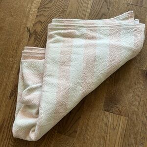 Vintage Bates Striped throw Bedspread pink beige 50x60”